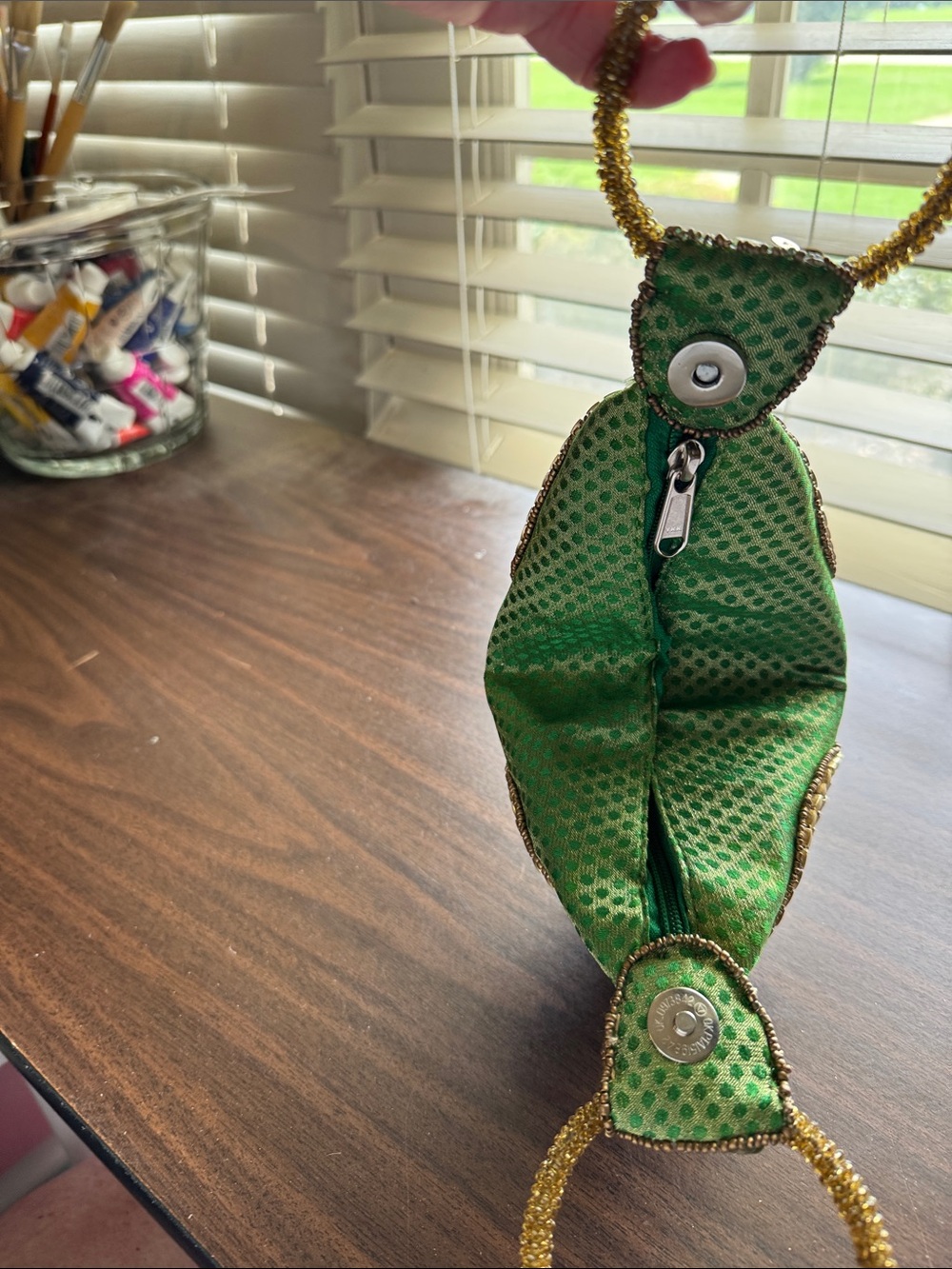 Embellished Green Evening Potli Bag with Gold Accents - Picture 3 of 4